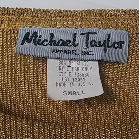 Michael Taylor Womens Vintage Metallic Gold Thread Knit Short Sleeve Shirt Small - Picture 4 of 7